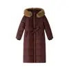 Abrigo Largo de Invierno con Capucha para Mujer, Relleno de Plumas, Talla Grande, Ribete de Piel