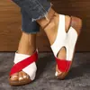 Zapatos de Mujer con Suela Gruesa, Punta Abierta, Bloques de Color, Talla Grande, Velcro, Sandalias Romanas Huecas de Playa, Venta al por Mayor, Gama Alta y Elegantes