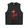 Camiseta de manga corta lavada y desgastada, inspirada en el anime, estilo retro americano, negra, corte holgado, top casual oversize
