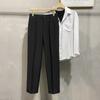 Pantalones de Traje Casuales Holgados para Hombre con Pantalones de Pierna Ancha de Seda Helada con Caída, Pantalones Rectos Gruesos hasta el Piso, Pantalones de Nueve Puntos, Ropa Formal de Moda