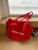 Bolsa de Lona com Letras Estilo Coreano Estilo Ins Vermelha Estilo Preguiçoso Grande Capacidade Bolsa de Ombro Casual Versátil Bolsa de Pano para Compras