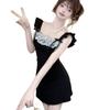 Vestido Estilo Deseo Puro con Encaje, Puntada de Encaje, Lazo Francés, Falda de Verano, Cintura Ajustada, Elegante Falda de Cintura Alta, Falda Línea A