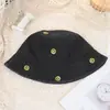 Chapéu de Pescador de Brim Lavado Bordado com Rosto Sorridente Criativo para Primavera e Outono para Mulheres, Chapéu de Sol Estilo Coreano, Chapéu de Pescador Afina-Rosto Estilo Japonês