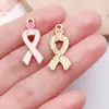 Accesorios para Joyería de Aleación con Goteo de Aceite DIY Pulsera con Colgante de Mariposa Rosa Corazón Cinta Llavero Encanto Concienciación sobre el Cáncer de Mama