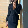 Terno preto de manga comprida estilo francês para o trabalho feminino roupas 2023 outono e inverno novo terno de alta qualidade saia moda