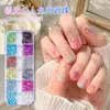 Accesorios populares para decoración de uñas de cuentas de sirena de 12 compartimentos, tamaños mixtos de cuentas de sirena aurora semicirculares, decoraciones de uñas de colores caramelo