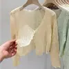 Xale Pequeno de Malha de Primavera com Borda Franzida e Recortes para Mulheres, Peça de Roupa de Verão sem Mangas, Cobertura de Proteção Solar, Top Fino
