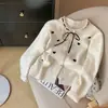Estilo Nuevo Otoño e Invierno Cuello Redondo Lazo de Amor Encaje Cardigan Tejido Moda Femenina Elegante Estilo Femenino Chaqueta Suéter