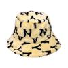 Gorro de otoño e invierno cálido casual versátil letra NY gorro de pescador felpa de imitación de piel de conejo gorro de cubo de invierno para hombres y mujeres moda