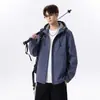 Cortavientos con capucha patchwork estilo retro de montaña para otoño e invierno, chaqueta casual de pareja de moda de corte holgado con forro polar para abrigarse