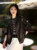 Chaqueta de Piel Sintética Retro con Cuello Solapa para Mujer, Estilo Corto, Nuevo Abrigo de Cuero Holgado de Otoño