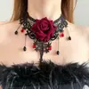 Collar gótico de encaje negro y rojo con rosa para Halloween, accesorio gargantilla, adorno de cuello subcultural, accesorio decorativo