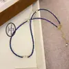Collar de Lapislázuli para Mujer, Nueva Cadena Sencilla y Versátil de Perlas Superpuestas para Suéter, Nuevo Accesorio de Cadena para el Cuello de Lapislázuli Estilo Chino