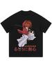 Camiseta de manga corta de marca de moda urbana con personalidad de estilo americano antiguo con impresión de agua de lavado intenso de serie de animación transfronteriza