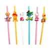 Fabricantes de Yiwu caricatura popote reutilizable comida plástico creativo novedad animal lindo gatito cerdo rosa popote