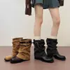 Botas apiladas de estilo retro únicas con hebilla tachonada para mujer, botines de tacón grueso, botas de motorista, botas vaqueras occidentales de verano para mujer
