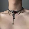 Collar de Dragón y Rosa Estilo Gótico Oscuro, Cadena para Clavícula con Borla Vintage Intrincadamente Elaborada, Gargantilla de Diseño de Nicho