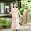 Nuevo estilo de verano, traje Tang mejorado de estilo tradicional chino, pantalones de pierna ancha para niños y niñas, nuevo Hanfu de estilo chino antiguo de hadas para actuaciones del Día del Niño