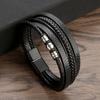 Nueva Pulsera de Cuero Tejida a Mano Transfronteriza para Hombre Accesorios de Acero Inoxidable Cuentas Imán Hebilla Pulsera Joyería para Mujer Fabricante