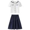 Saia de Terno Estilo Preppy para Meninas 2025 Novo Estilo Coreano Vestido de Verão para Crianças Médias e Grandes Camisa de Manga Curta e Saia Conjunto de Duas Peças