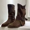 Botines de Tobillo para Mujer 2026 Otoño/Invierno Nuevo Estilo Punta Fina Tacón Cuadrado Correa con Hebilla Adelgazantes Moda Europea y Americana Sexy Impresionantes