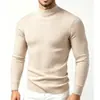 Suéter de Punto Rayado Suéter para Hombre Cuello Medio Alto Elástico Capa Base Estilo Europeo y Americano para Hombre Suéter de Punto de Color Sólido Suéter Delgado para Hombre