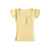 Camiseta Atractiva Pura con Cuello en U y Mangas Cortas para Mujer, Nueva Moda Verano 2026 Ajustada Top Base Corto