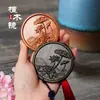 Estilo Chino Regalo Especial Sándalo Verde Portátil Espejo Cosmético Madera Maciza Portátil Tallado Pequeño Espejo Redondo para Extranjeros