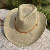 Estilo Coreano Celebridad de Internet Sombrero de Paja Hueco Transpirable Sombrero de Vaquero Occidental Sombrero de Paja de Ala Ancha para Viaje Sombrero de Sol para Protección Solar al Aire Libre para Mujer
