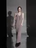 Vestido de tirantes con borde enrollado y escote en U de lana merino, estilo minimalista francés, vestido largo sin mangas para mujer, Otoño e Invierno