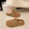 Pantuflas Peludas de Algodón para Mujer Moda para Exteriores Invierno Slip-ons Cálidas 2026 Hebilla Más Terciopelo