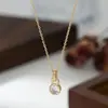 Cadena para Clavícula Elegante de Zirconia Microincrustada con Baño de Oro Real para Mujer, Diseño de Nicho, Collar de Círculo Geométrico, Cadena Sencilla para Suéter