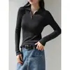 Suéter de punto de alta gama simple con solapa para mujer, camisa base de otoño con cuello polo ajustada