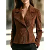 Estilo Popular de AliExpress Europa y América Chaqueta Corta con Cremallera Cremallera Diagonal Suede Top