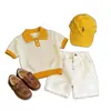 Roupa Infantil Estilo Coreano 2026 Verão Nova Color-Blocking Elegante Malha Vazada Respirável Camisa Polo Shorts Casuais Tendência