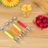 Cuchara Multifuncional para Helado de Sandía Doble Cabeza Acero Inoxidable Cuchillo de Tallado Ondulado Bandeja de Frutas Cuchara de Hotel