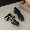 Sapatos de Salto Alto de Salto Grosso, Tamanho Grande Primavera Novo Europeu e Americano Exportação Francês Mary Jane Sapatos de Couro Pequenos, Sapatilhas Retrô de Sola Grossa para Mulheres