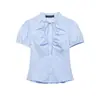 Amazon Cross-Border Roupas Femininas 2026 Moda Europeia e Americana Slim-Fit Popeline Camisa Top com Decoração de Laço para Mulheres D6340408