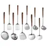 Espátula de Aço Inoxidável 304 com Cabo de Madeira Nogueira Estilo Japonês Conjunto de Utensílios de Cozinha Colher Espátula para Cozinha Doméstica Frigideira Concha para Sopa