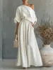 Conjunto de dos piezas de primavera-verano 2026 transfronterizo europeo y americano nuevo Amazon elegante top y pantalones para mujer con fruncido en la cintura y hombros descubiertos