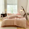 Conjunto de quatro peças xadrez contrastante rosa e cinza em puro algodão, algodão lavado tingido no fio, resistente a rugas, macio e estilo vintage, adequado para uso geral em quarto