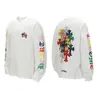 Versión Correcta de 25S Marca de Moda Corazón Cromado Algodón Puro de Doble Hilo de Alta Calidad Camiseta de Manga Larga Estampada para Hombre y Mujer