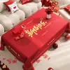 Mantel de Mesa de Centro Boda Roja, Funda de Mesa para Sala de Estar, Mantel Festivo de Compromiso, Celebración de Recién Casados, Funda de Mesa Palabra Feliz de Boda