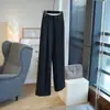 Elegantes pantalones de traje grises para mujer, nuevo estilo primavera/otoño 2026, aptos para petite, de pierna ancha, cintura alta, adelgazantes, pantalones rectos con caída