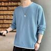 Suéter Waffle Fino Falso Duas Peças Gola Redonda Masculino Novo Malha Versátil Casual Camiseta de Base Suéter T-shirt Moda