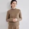 Suéter de Cashmere Gola Alta Meia Espesso Feminino Pulôver Tricotado Curto Novo Outono e Inverno 2024 Suéter Base de Cashmere