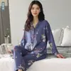 Pijama 100% Algodón Puro para Mujer Primavera y Otoño Manga Larga Otoño Madre de Mediana Edad Holgado Traje para el Hogar de Mujer Otoño e Invierno