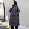 Jaqueta de Penas Feminina 2026 Vintage Solta Oversized Longa Acima do Joelho Inverno Fina Com Capuz Casaco de Penas de Pato Branco
