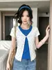 Camiseta de Manga Corta con Hombro Normal de Color Contrastante Estilo Coreano Falsa de Dos Piezas Lunares Verano Estilo Chica Caliente Adelgazante Favorecedor Nicho Versátil