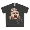 Superventas transfronterizo Neymar estampado de cabeza grande manga corta extragrande hombros caídos cuello pequeño camiseta de algodón moderna